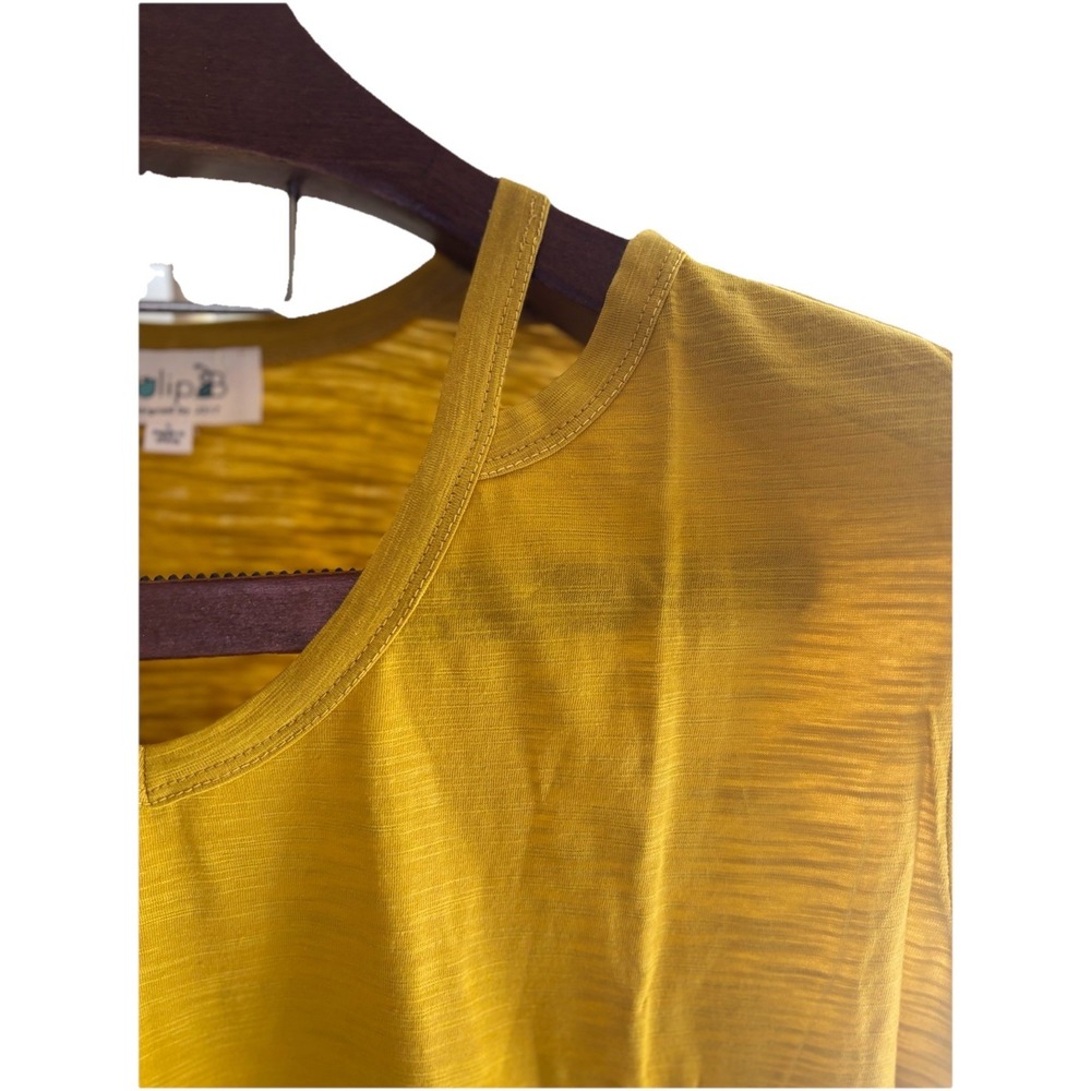 Tulip B Slub Knit Shirt Women's Large Mustard Yellow Cotton Cold Shoulder V-Neck - Picture 5 of 8